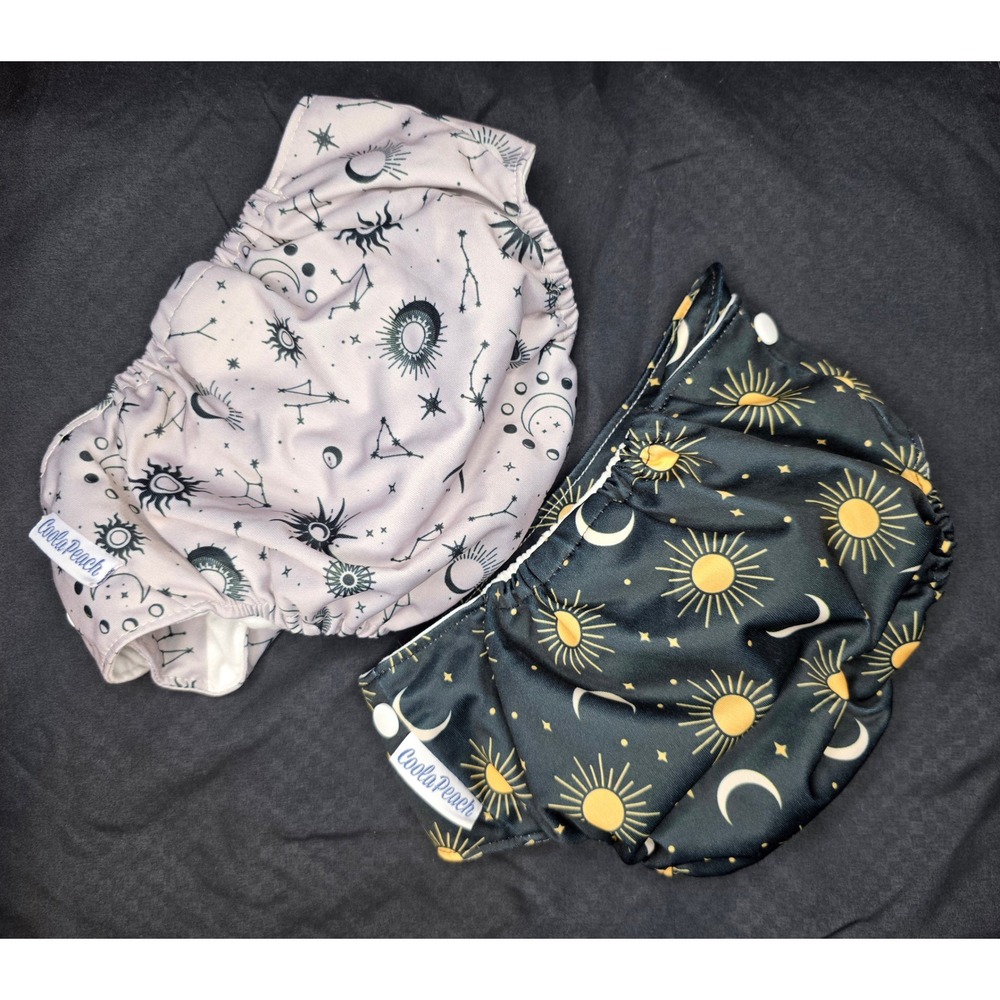 Coochy‎ Peach Cloth Diaper Cover Celestial Sun Moon Constellation Print OS